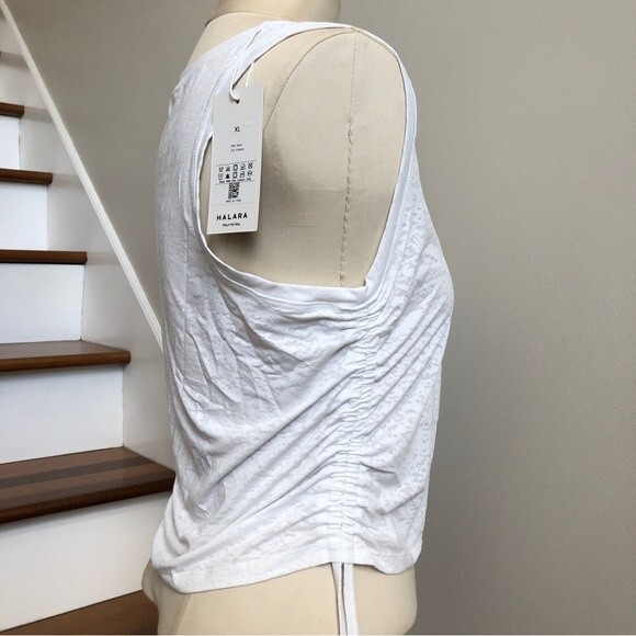 Halara Tank Top Womens XL White U Neck Side Lace Up Ruched Jacquard Casual NWT - Picture 11 of 13